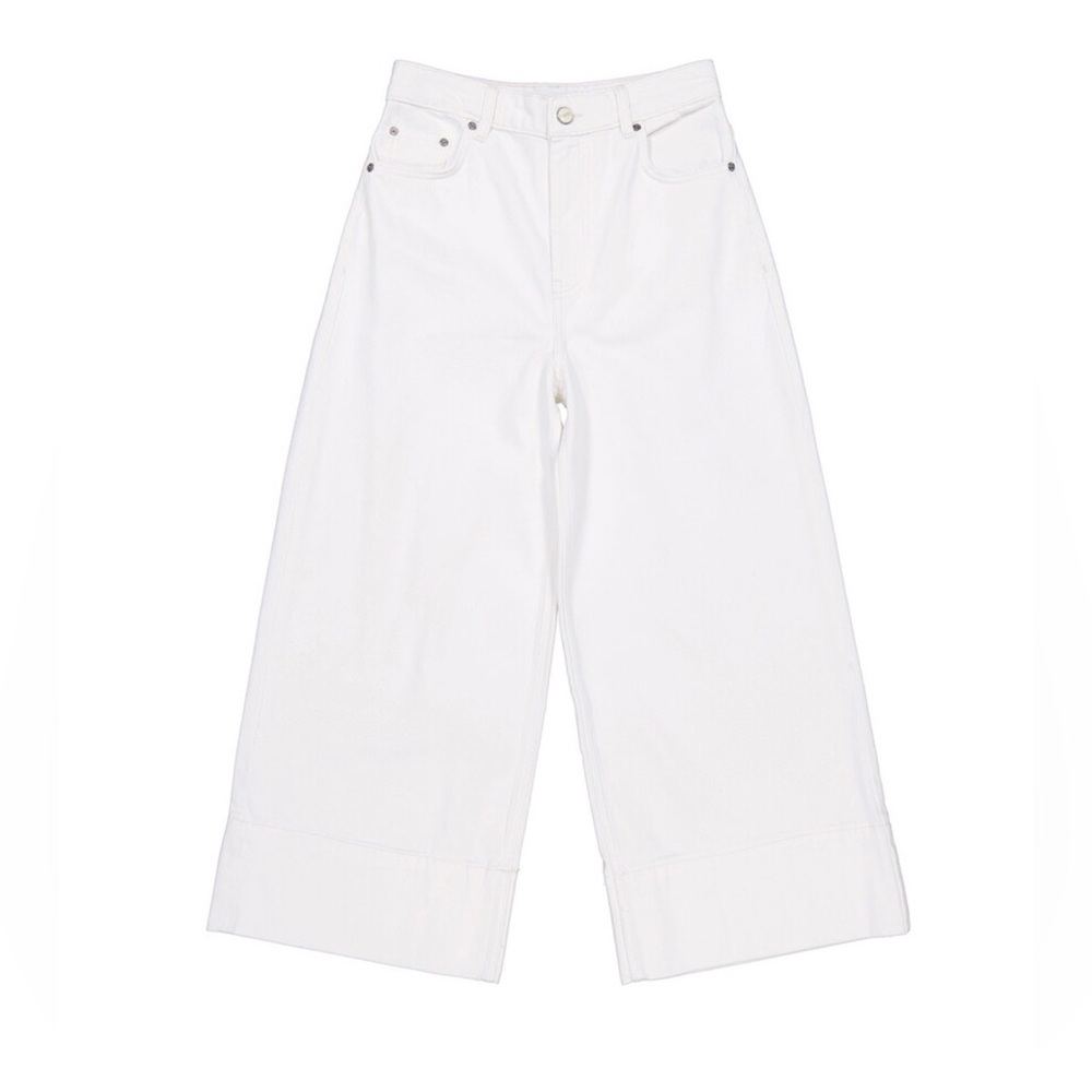 Ganni Crisp Cropped White Wide-Leg High Waisted Jeans Size 28 NWT $605